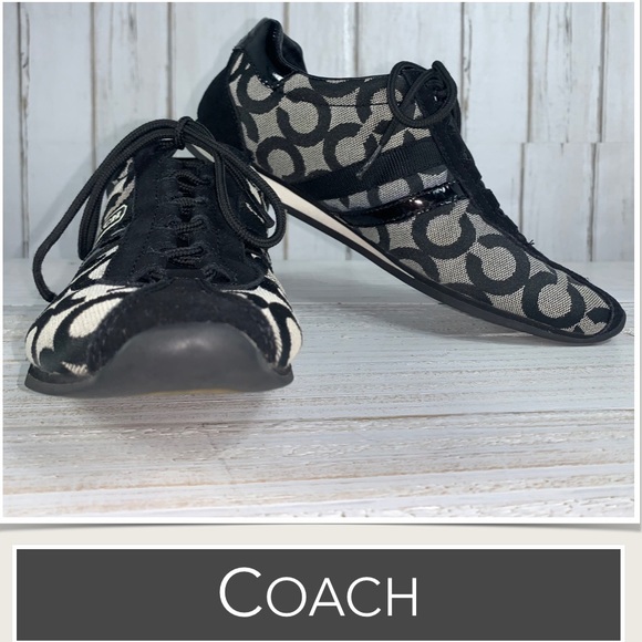 Coach “Kathleen” Sneakers Signature “C” Design, Black Suede, Patent Leather 7M - Picture 10 of 11